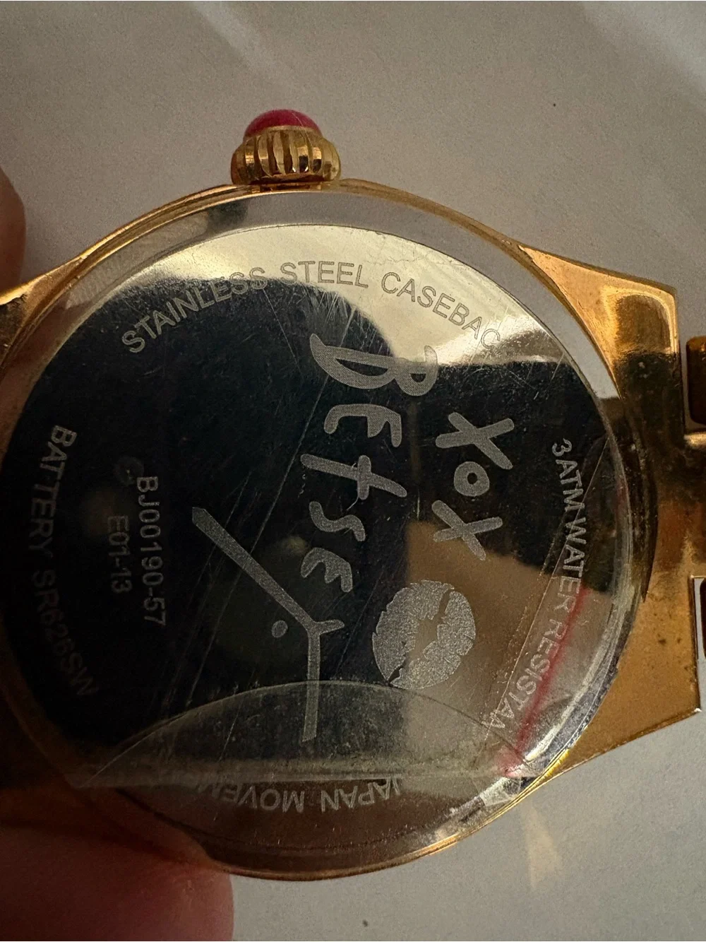 Betsey Johnson Gold Tone Watch with Pink Leopard Heart Dial